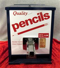 ADJUSTABLE VTG QUALITY PENCILS COIN OPERATED .25 CENT SCHOOL VENDING MACHINE